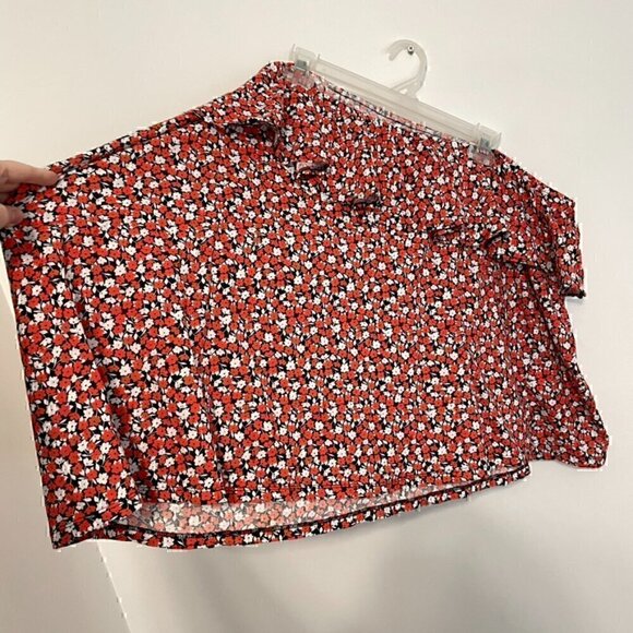 H&M One Shoulder Top Red White Navy Blue Floral Ruffle Trim 100% Cotton Tank 4XL - Picture 8 of 13